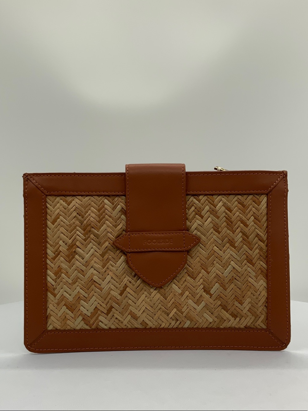 Woven Natural and Tan Clutch with Leather Trim